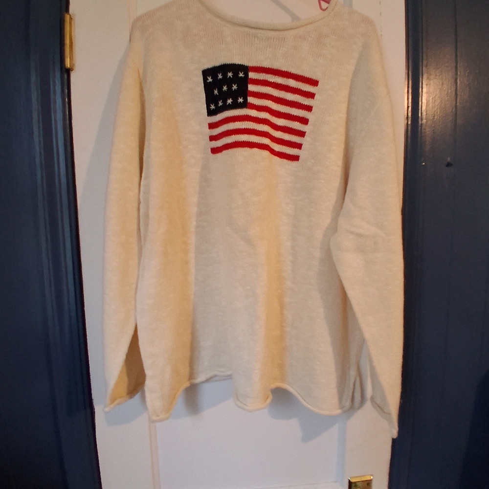 Denim&Co Cream Sweatshirt with American Flag